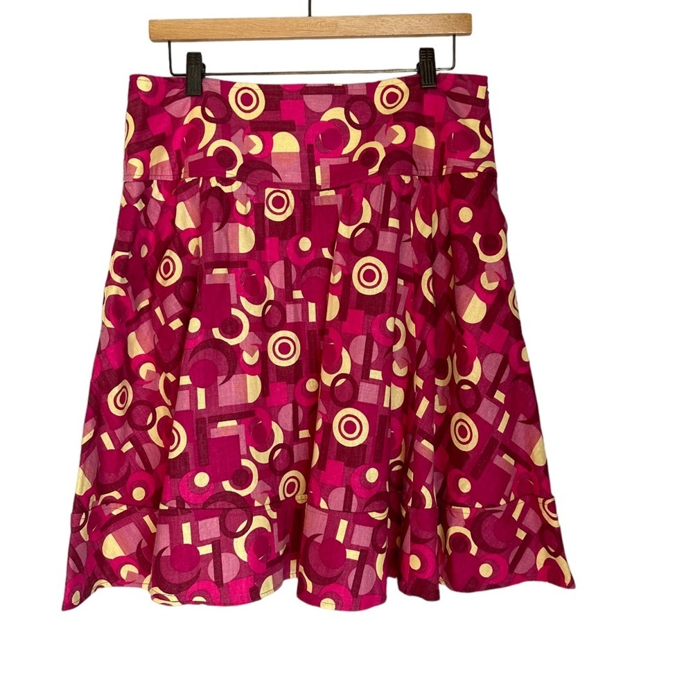 Larry Levine Womens Geometric Print Linen Midi Skirt Size 10